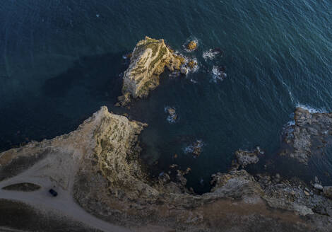 Aerial view of rocky coastline with cliffs facing the Black Sea, Tarkhankut Peninsula, Crimea. - AAEF26181