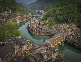 Aerial view of Fenghuang, Xiangxi Tujia and Miao Autonomous Prefecture, Hunan, China. - AAEF26197