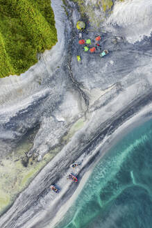 Aerial panoramic view of Iturup Island along Sea of Okhotsk coastline, Kuril Archipelago, Sakhalin Oblast, Russia. - AAEF26293