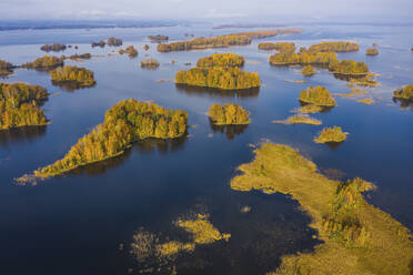 Aerial view of Kizhi Island and small islands archipelagos along the North Pacific Ocean coastline, Republic of Karelia, Medvezhyegorsky District, Russia. - AAEF26335