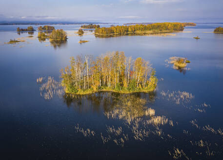 Aerial view of Kizhi Island and small islands archipelagos along the North Pacific Ocean coastline, Republic of Karelia, Medvezhyegorsky District, Russia. - AAEF26337