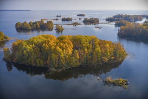 Aerial view of Kizhi Island and small islands archipelagos along the North Pacific Ocean coastline, Republic of Karelia, Medvezhyegorsky District, Russia. - AAEF26339