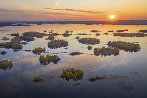 Aerial view of Kizhi Island and small islands archipelagos along the North Pacific Ocean coastline, Republic of Karelia, Medvezhyegorsky District, Russia. - AAEF26347