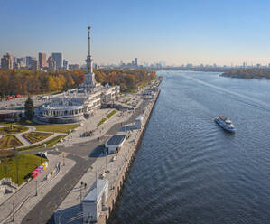 Aerial view of the North River Terminal along the Moscow Canal, Moscow, Russia. - AAEF26361