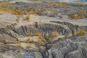 Aerial view of a river with trees in autumn colours in Konduki, Tula region, Russia. - AAEF26368