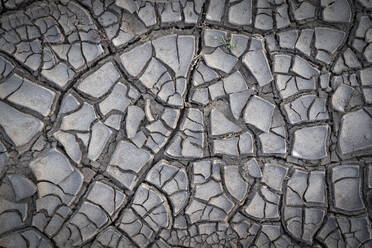 Aerial view of the dry soil at Elton Lake, a large salt lake with minerals in Vengelovskoe, Volgograd Oblast, Russia. - AAEF26386