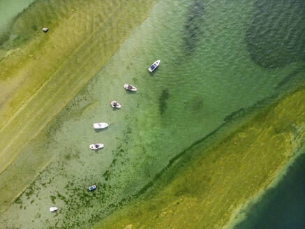 Aerial View of Boats, island Ufenau, Lake Zurich, Canton of Zurich, Switzerland. - AAEF26578