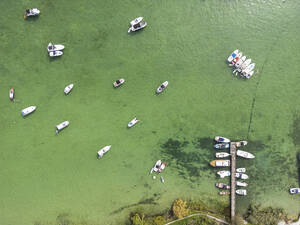 Aerial View of Boats, island Ufenau, Lake Zurich, Canton of Zurich, Switzerland. - AAEF26579