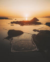 Aerial shot of the Amakusa Islands at sunset, Kyushu, Japan. - AAEF26642