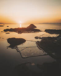 Aerial shot of the Amakusa Islands at sunset, Kyushu, Japan. - AAEF26645