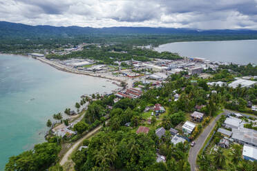 Aerial Drone View of Coastline of Wewak City, East Sepik Province, Papua New Guinea. - AAEF26855