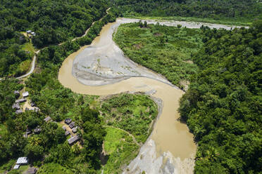 Aerial Drone View of River in Jungle, East Sepik Province, Papua New Guinea. - AAEF26857