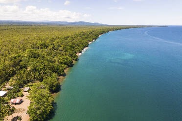 Aerial Drone View of Coastline of Wom Public Beach, East Sepic Province, Papua New Guinea. - AAEF26859