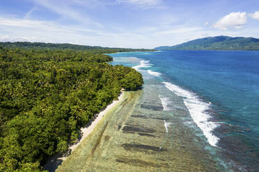 Aerial Drone View of Beach at Musho Island, Wewak East Sepik Province, Papua New Guinea. - AAEF26883