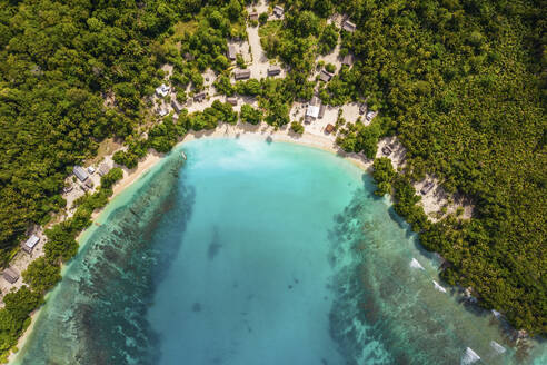 Aerial View of Wooden Houses on the Coast, Musho Island, Wewak, East Sepik Province, Papua New Guinea. - AAEF26892