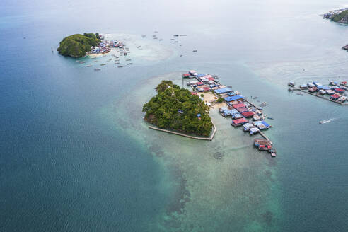 Aerial Drone View of Islands with Villages in the Sea, Jayapura, Indonesia. - AAEF26924