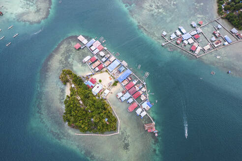 Aerial Top Down View of Village on the Island, Jayapura, Indonesia. - AAEF26925