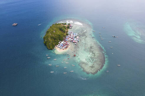 Aerial Top Down View of Island in the Sea, Jayapura, Indonesia. - AAEF26927