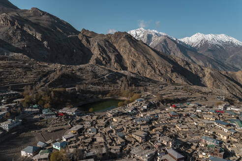 Aerial view of Hangrang, a small town among the mountains in the Hangrang Valley, Himachal Pradesh, India. - AAEF26949