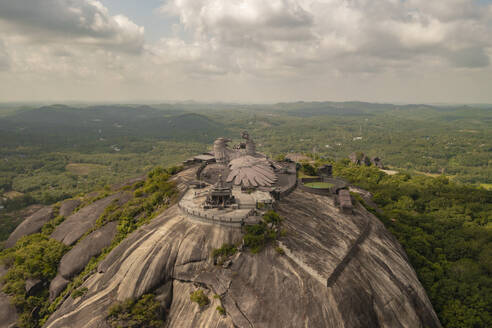 Aerial view of Jatayu Rock, an eagle shaped statue on the hill top, Chadayamangalam, Nilamel, Kerala, India. - AAEF27013