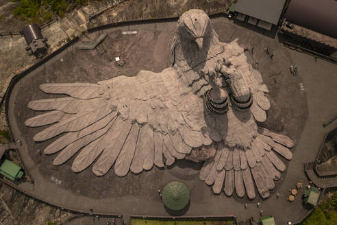 Aerial view of Jatayu Rock, an eagle shaped statue on the hill top, Chadayamangalam, Nilamel, Kerala, India. - AAEF27015