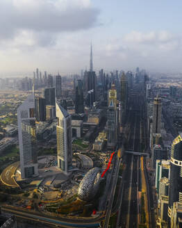 Aerial view of Downtown Dubai with Burj Khalifa and Emirates Tower, Dubai, United Arab Emirates. - AAEF27039