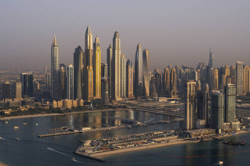 Aerial view of Dubai Marina at dusk, Dubai, United Arab Emirates. - AAEF27042