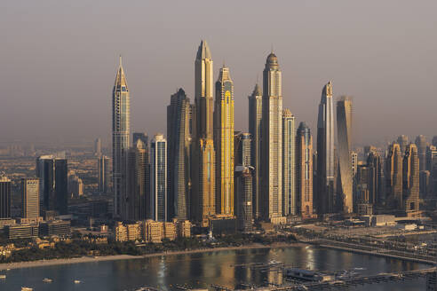 Aerial view of Dubai Marina at sunset, Dubai, United Arab Emirates. - AAEF27043