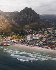Aerial view of Saint James with beautiful sandy shoreline and blue ocean, Western Cape, South Africa. - AAEF27074