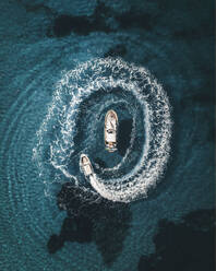 Aerial view of luxury yacht sailing in the turquoise water of Croatia. - AAEF27085