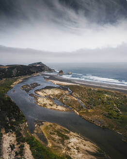 Aerial view of Topocalma beach in O'Higgins, Chile. - AAEF27089