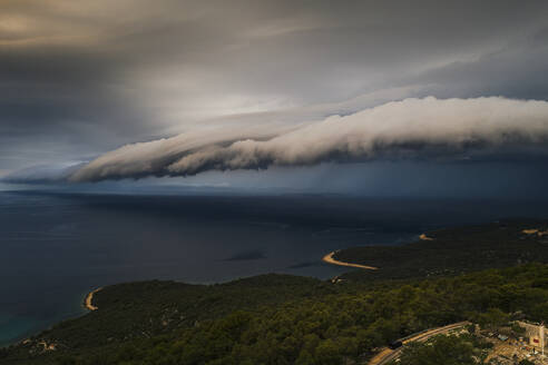 Aerial view of a stormy, atmospheric coastline in Primorje-Gorski Kotar, Croatia. - AAEF27102