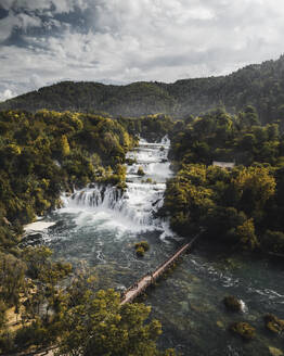 Aerial view of Skradinski waterfall in autumn, Sibenik-Knin, Croatia. - AAEF27121