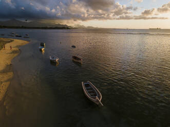 Aerial view of Balaclava Public Beach sunset looking onto Port Louis, Mauritius. - AAEF27180