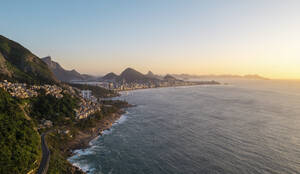 Aerial drone view of the city of Rio De Janeiro with the sunrise, Rio de Janeiro, Brazil. - AAEF27224
