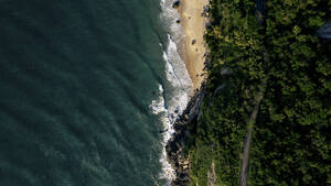 Aerial drone view of Grumari Beach, Rio De Janeiro, Brazil. - AAEF27226