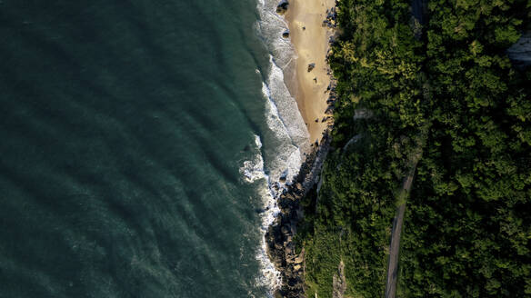 Aerial drone view of Grumari Beach, Rio De Janeiro, Brazil. - AAEF27226