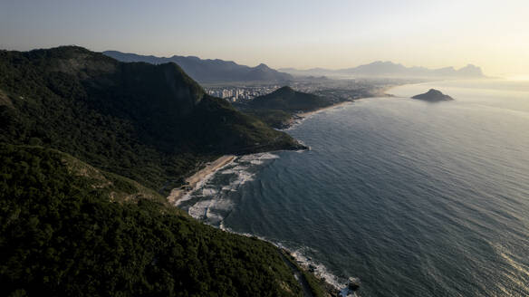 Aerial drone view of Prainha Beach and Rio de Janeiro Coastline, Rio de Janeiro, Brazil. - AAEF27227