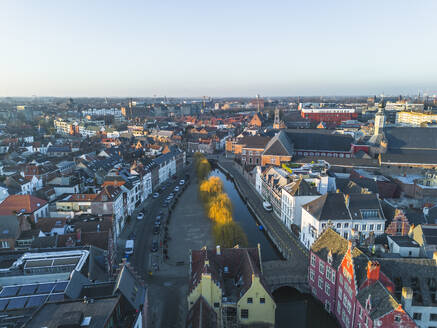 Aerial view of Gent Centrum along the Lieve river, Ghent, East Flanders, Belgium. - AAEF27244