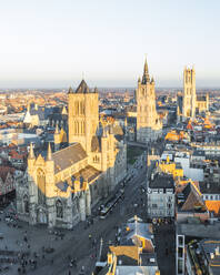 Aerial view of Sint Niklaaskerk (Saint Nicholas Church) in Gent old town center, Ghent, East Flanders, Belgium. - AAEF27248