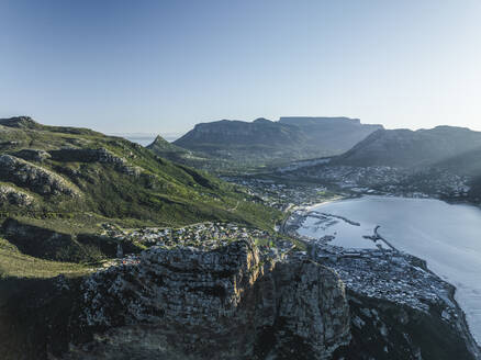 Aerial view of the Sentinel Peak along the Hout Bay, Cape Town, Western Cape, South Africa. - AAEF27299