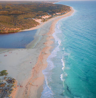 Aerial Drone view of the mouth of Moore River in Guilderon, Western Australia, Australia. - AAEF27363