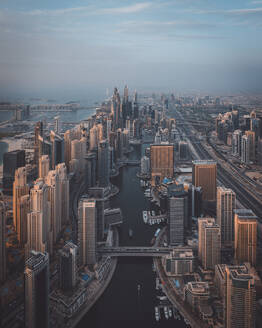 Aerial Drone view of Dubai Marina in United Arab Emirates. - AAEF27380