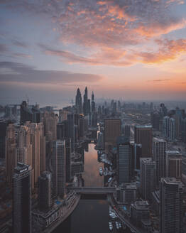 Aerial Drone view of Dubai Marina in United Arab Emirates. - AAEF27381