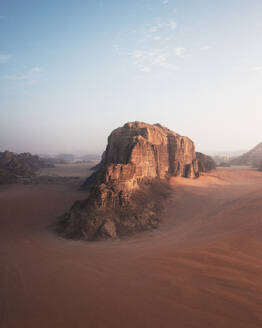 Aerial Drone view of Wadi Rum desert at sunrise in Jordan. - AAEF27399