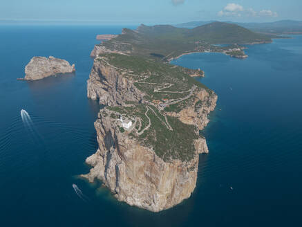 Aerial view of of a lighthouse along the coastline Capo Caccia, Sardinia, Italy. - AAEF27415