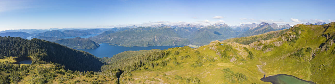 Panoramic aerial view of the mountains of Baranof Island, Tongass National Forest, Sitka, Alaska, United States. - AAEF27490