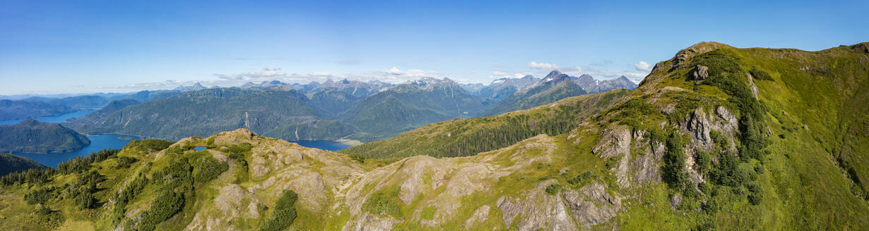 Aerial view of the mountains of Baranof Island, Tongass National Forest, Sitka, Alaska, United States. - AAEF27493