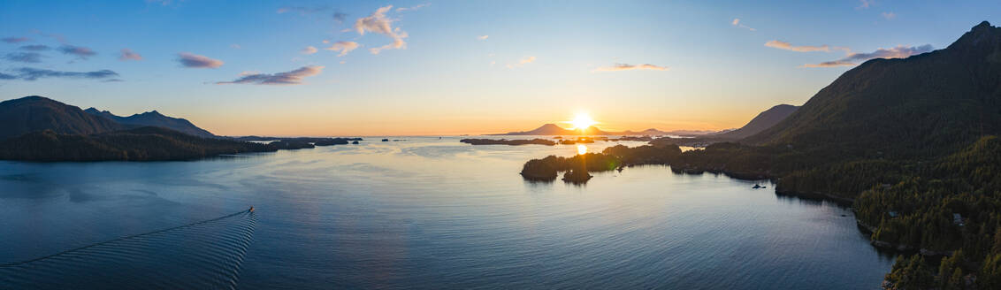 Panoramic aerial view of Silver Bay and Mt Edgecumbe, Sitka, Alaska, United States. - AAEF27503