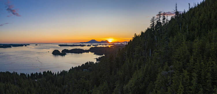 Panoramic aerial view of Silver Bay and Mt Edgecumbe, Sitka, Alaska, United States. - AAEF27508